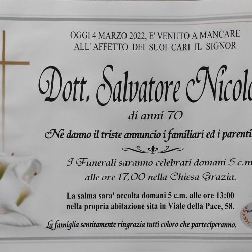 Annuncio servizi funerari agenzia G.B.G. Dott. Salvatore Nicolosi di anni 70