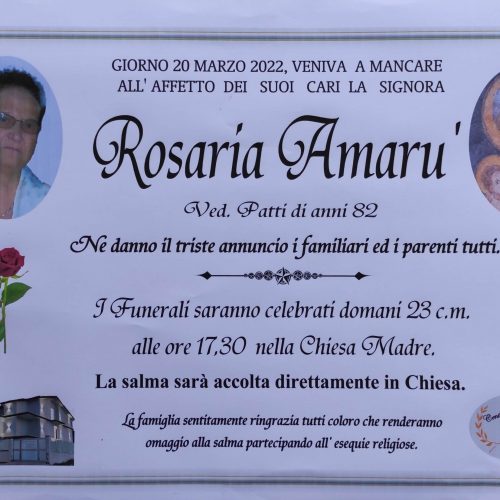 Annuncio servizi funerari agenzia G.B.G. signora Rosaria Amarù di anni 82