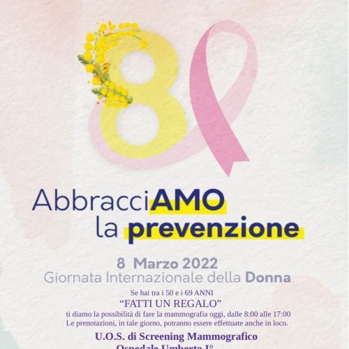 Screening mammografico nella giornata dell’8 marzo 2022 presso l’Ospedale Umberto I di Enna: iniziativa dell’Azienda Sanitaria Provinciale di Enna in occasione della Giornata Internazionale delle donne.