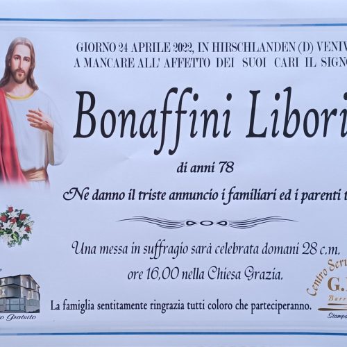 Annuncio servizi funerari agenzia G.B.G. sig Bonaffini Liborio di anni 78
