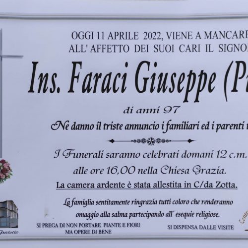 ANNUNCIO CENTRO SERVIZI FUNERARI G.B.G. Ins. Faraci Giuseppe di anni 97