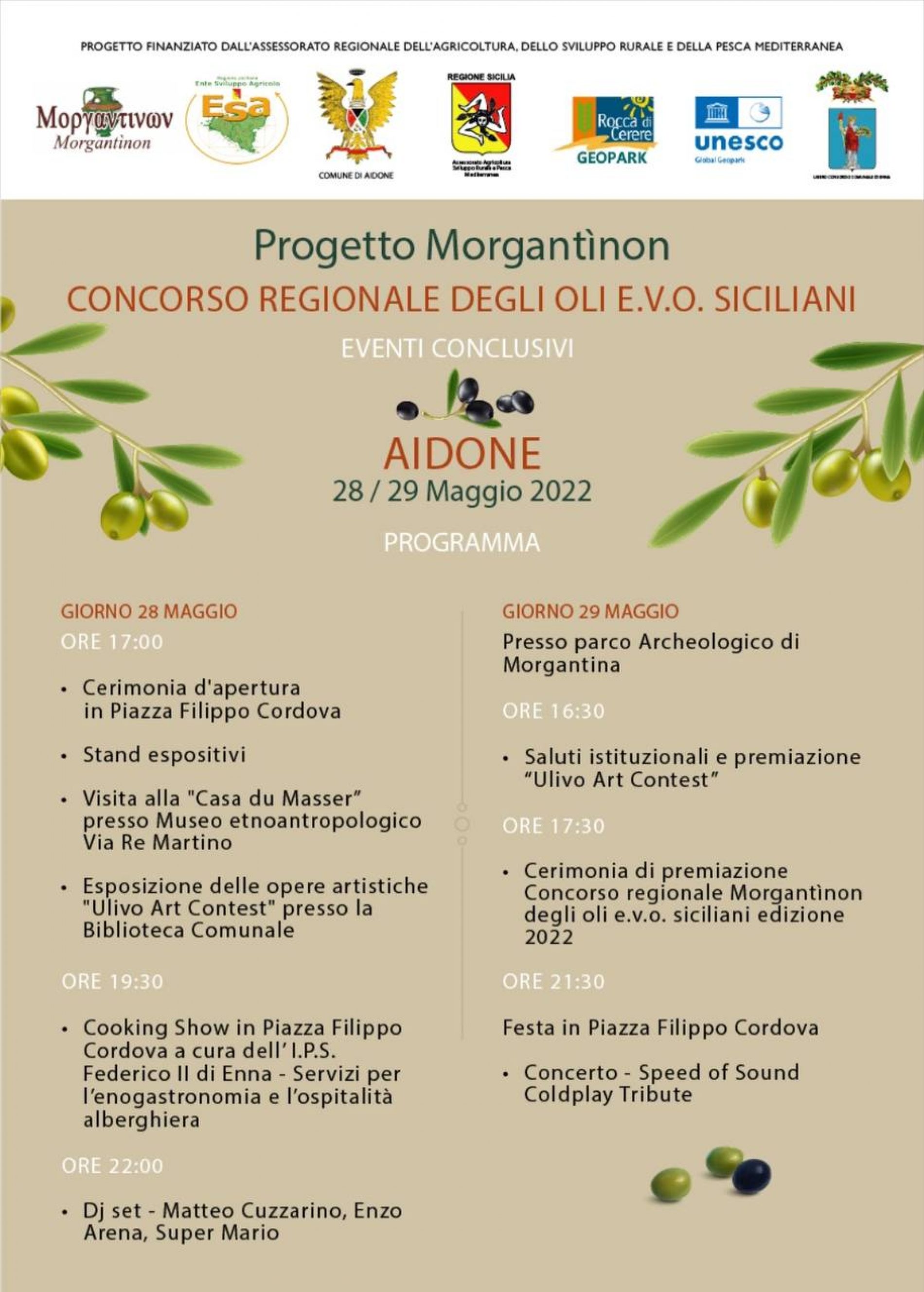 AIDONE. Progetto Morgantinon, il concorso regionale degli oli E.V.O. siciliani il 28-29 maggio