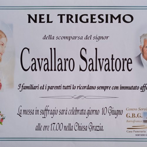 Annuncio servizi funerari agenzia G.B.G. trigesimo sig. Cavallaro Salvatore