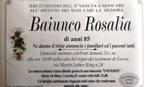 Annuncio servizi funerari agenzia G.B.G signora Baiunco Rosalia di anni 85