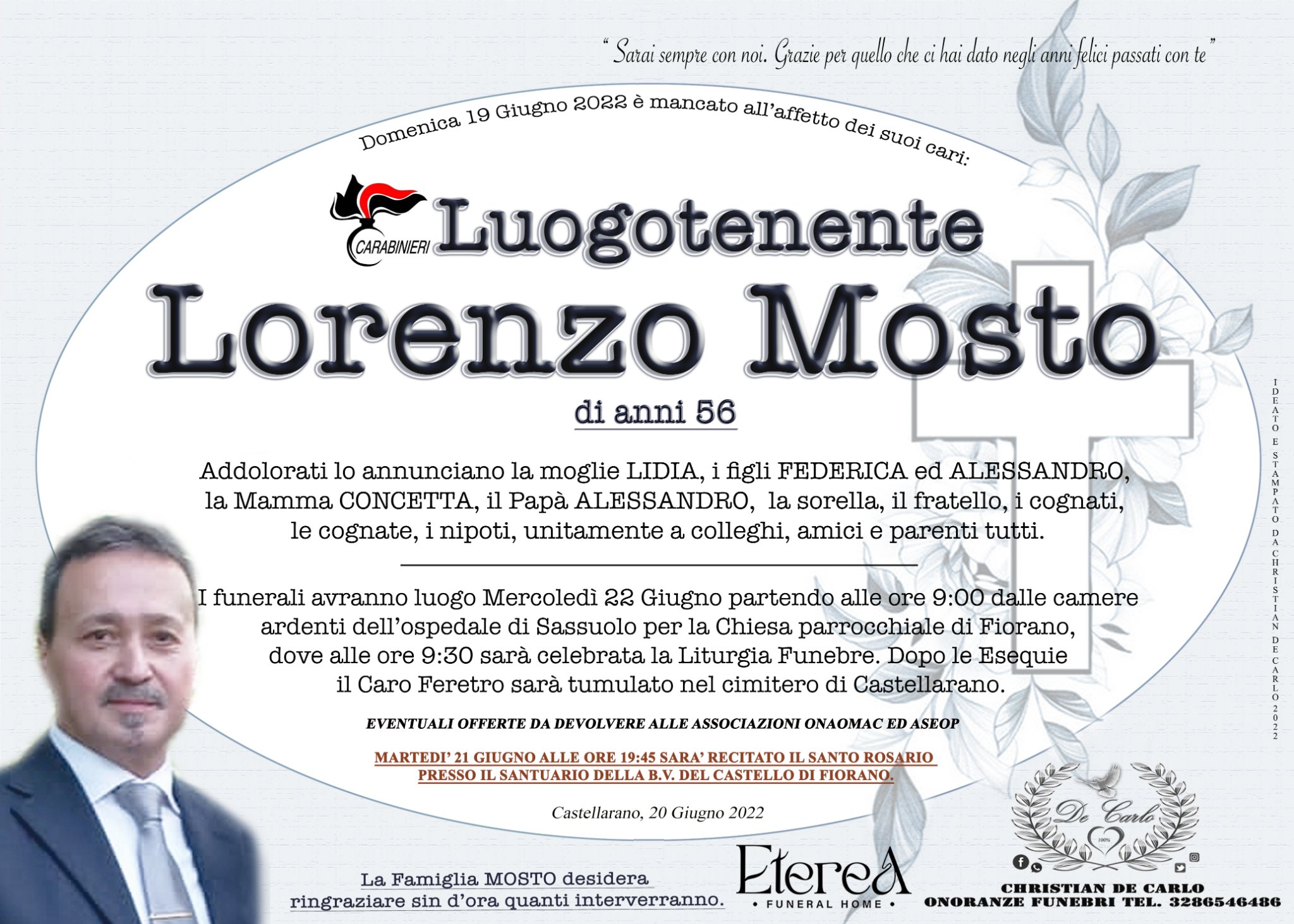 necrologio lorenzo mosto