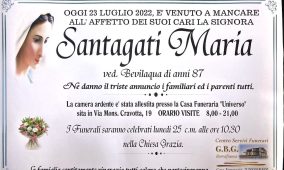 Annuncio servizi funerari agenzia G.B.G. signora  Santagati Maria ved Bevilacqua