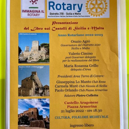 PIAZZA ARMERINA. Presentazione del Libro sui “Castelli di Sicilia e di Malta”. Anno Rotariano 2022-2023.