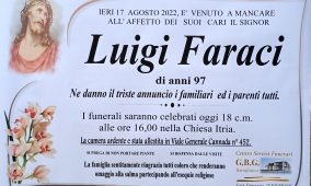 ANNUNCIO CENTRO SERVIZI FUNERARI G.B.G. Sig. Faraci Luigi di anni 97