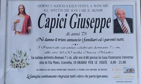 Annuncio servizi funerari agenzia G.B.G. signor Capici Giuseppe di anni 73