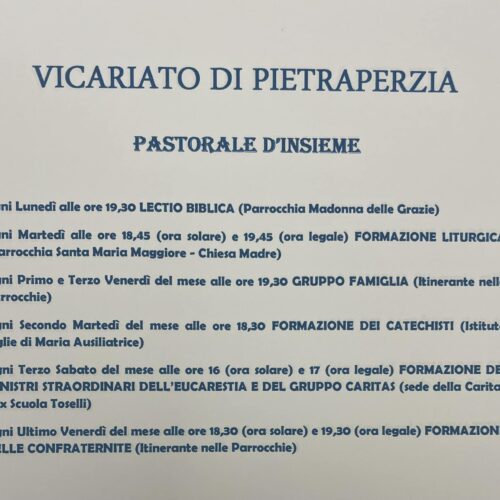 PIETRAPERZIA. Diramato da don Osvaldo Brugnone, Vicario Foraneo di Pietraperzia, il calendario della Pastorale d’Insieme.