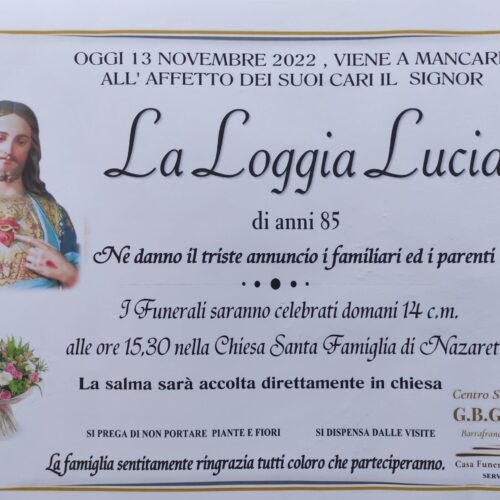 Annuncio funebre servizi G.B.G sig. La Loggia Luciano di anni 85