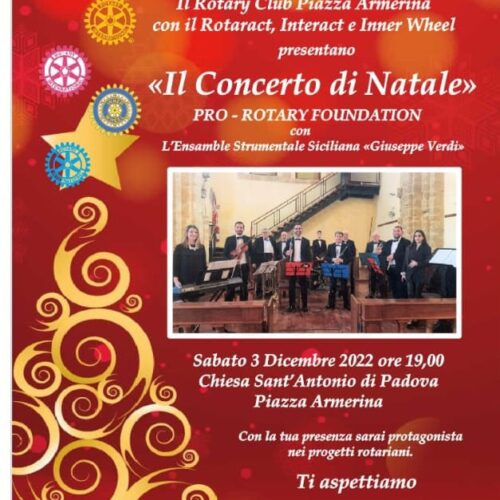 PIAZZA ARMERINA. Il “Concerto di Natale” pro Rotary Foundation con l’Ensemble Strumentale Siciliana “Giuseppe Verdi”.
