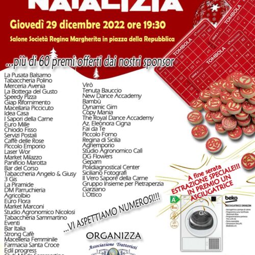PIETRAPERZIA. Tombolata Natalizia giovedì 29 dicembre 2022.