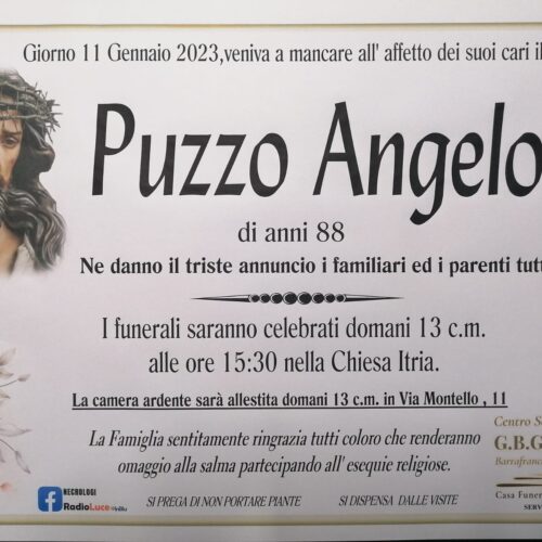 Annuncio servizi funerari agenzia G.B.G. signor  Puzzo Angelo di anni 88