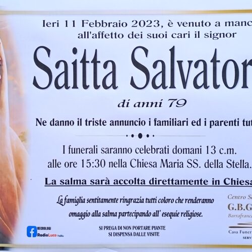 Annuncio servizi funerari agenzia G.B.G. sig. Saitta Salvatore di anni 79
