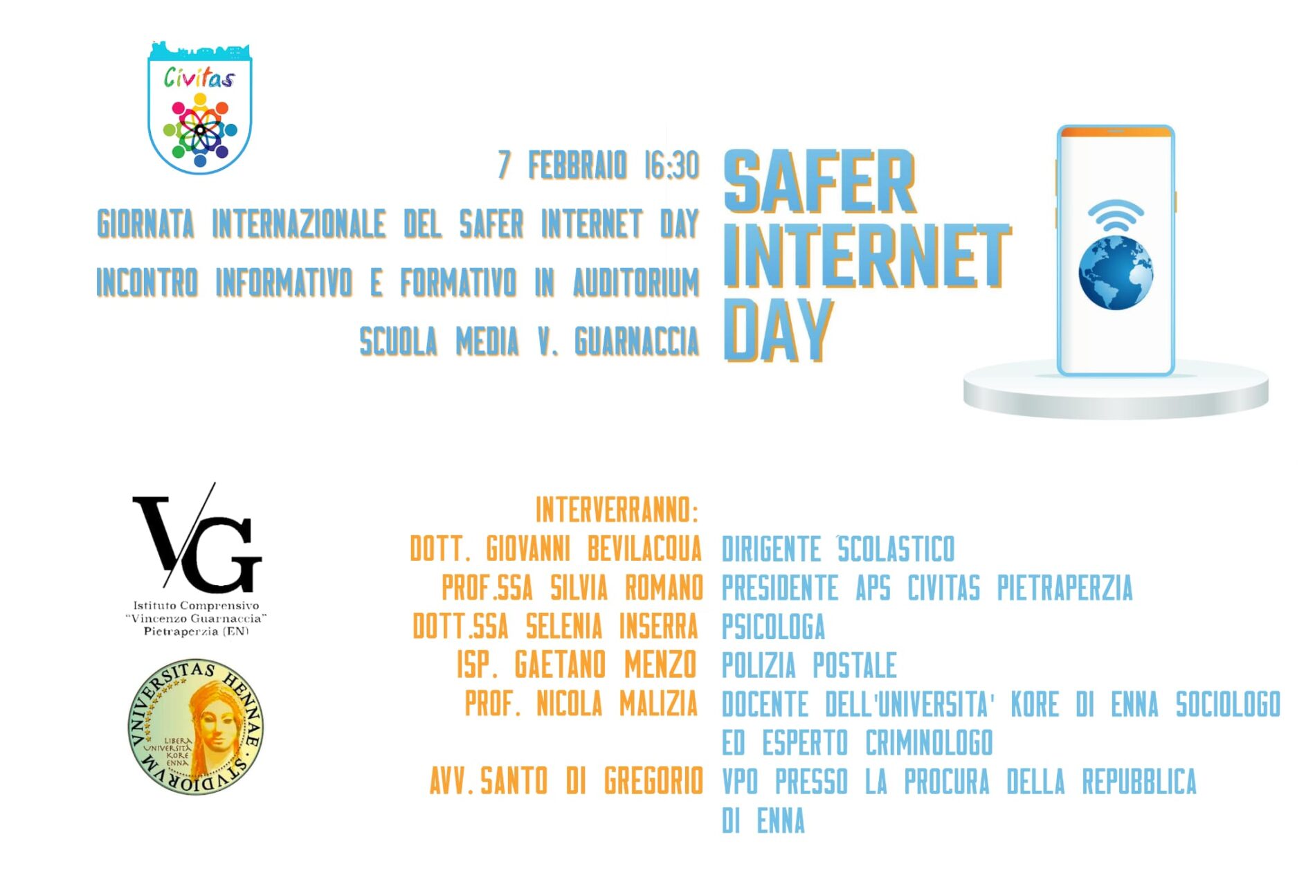 PIETRAPERZIA. Giornata Internazionale del Safer Internet  Day. Incontro Informativo e Formativo a Pietraperzia.