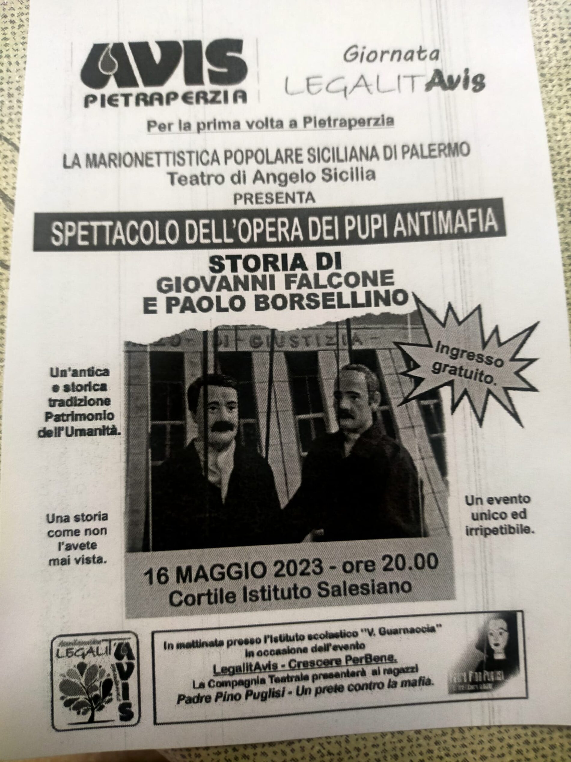 PIETRAPERZIA. “Spettacolo dell’Opera dei Pupi Antimafia. Storia di Giovanni Falcone e Paolo Borsellino”.