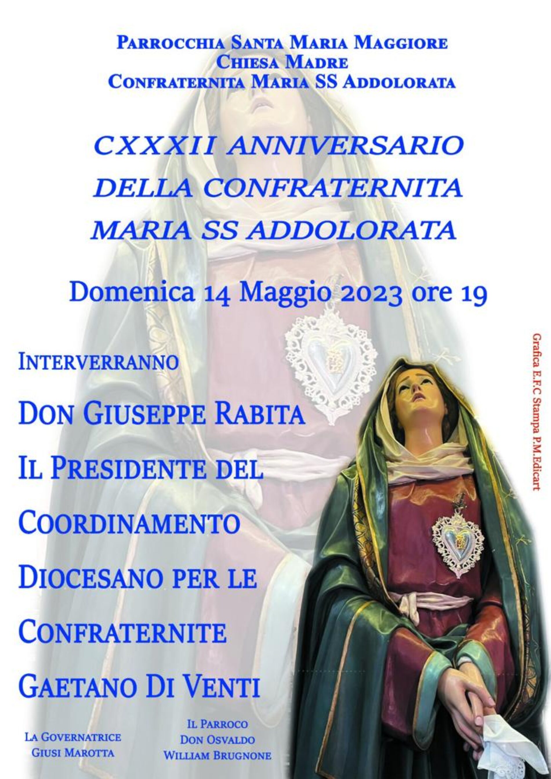 PIETRAPERZIA. Celebrazioni per il 132° anniversario della Confraternita “Maria Santissima Addolorata”.