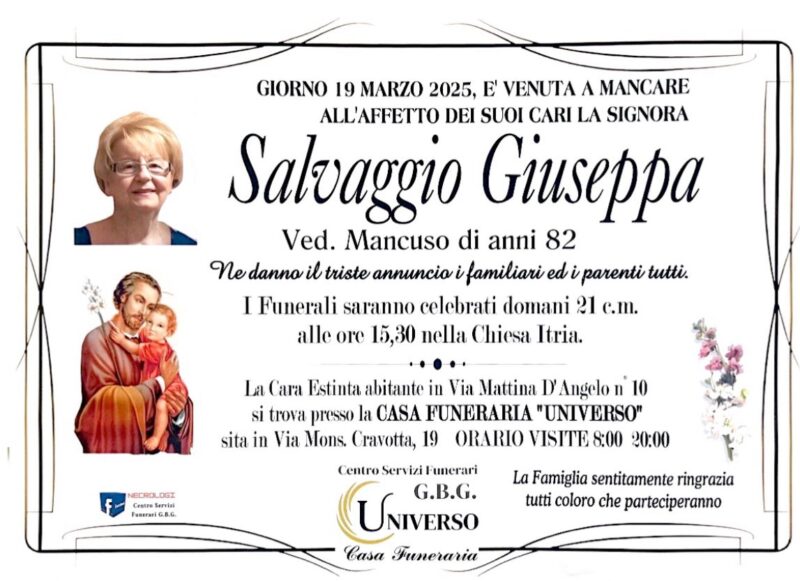 salvaggio giuseppa ved. mancuso di anni 82