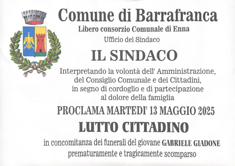 gabriele giadone lutto cittadino
